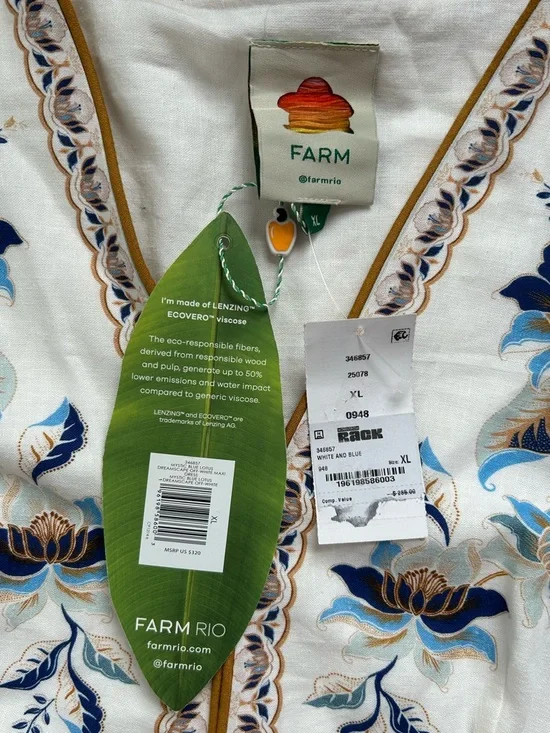 FARM Rio Mystic Blue Lotus Dreamscape Linen Blend L/S Maxi Dress NWT Size XL - Picture 7 of 11